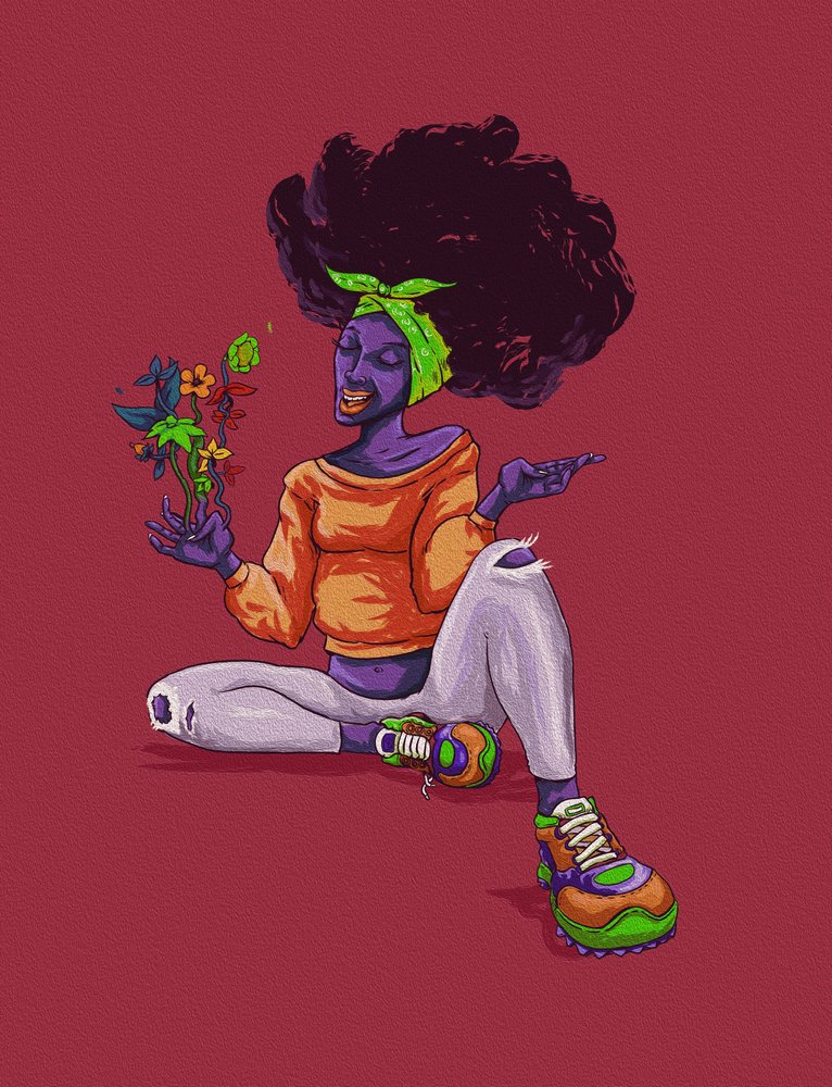 Afro sonriente con flores de Joshua msonthe