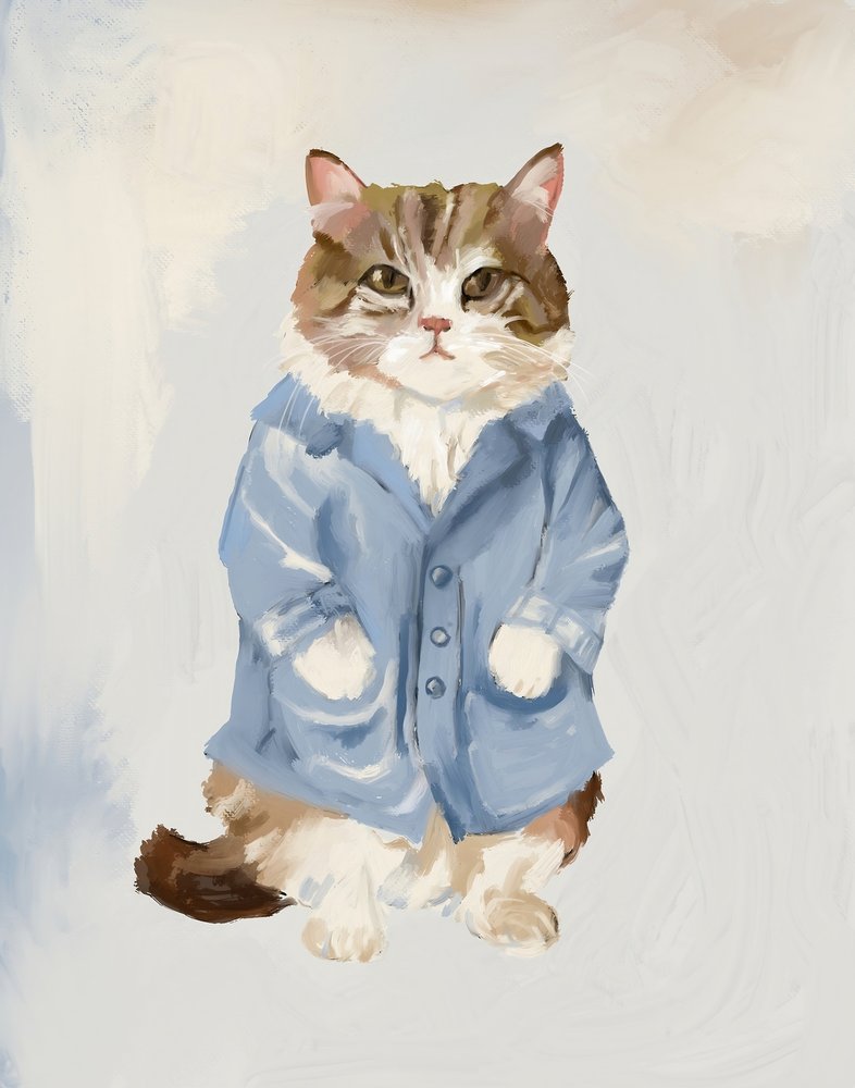 Un gatito adorable con un abrigo azul de Josie George