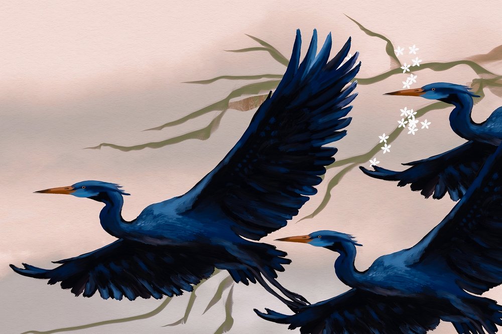Pájaros azules volando de Josie George