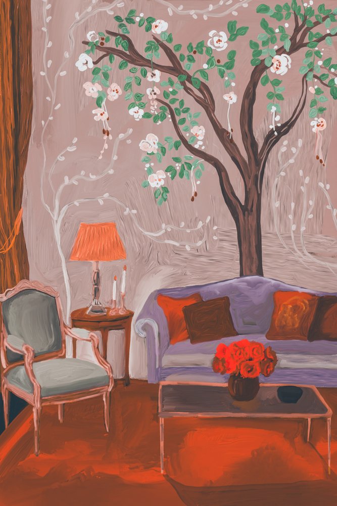 Salón con motivos florales de estilo caprichoso de Josie George
