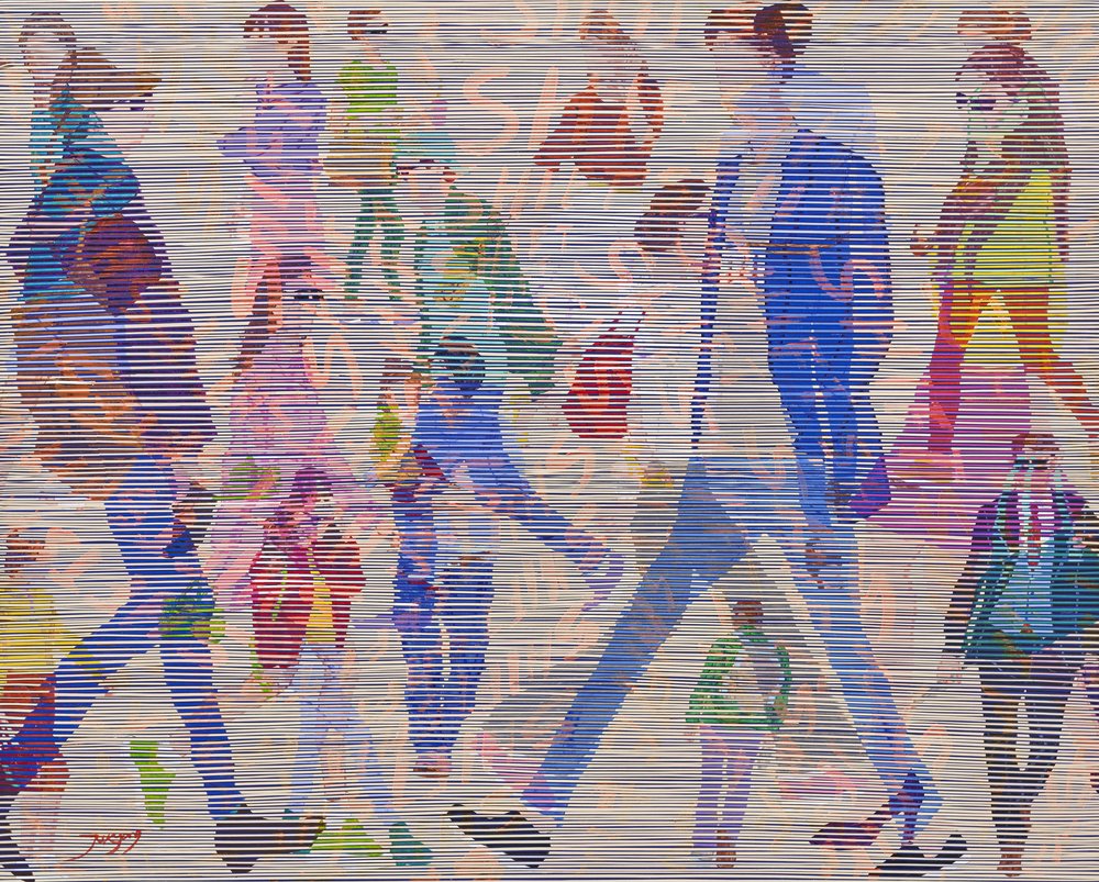 Paseantes de la ciudad abstracta de Jukyong Park