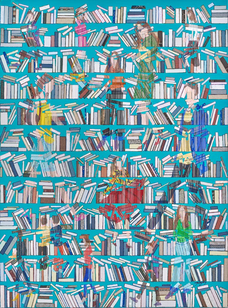Lectores en las estanterías de Jukyong Park