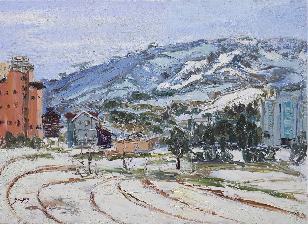 Ladera urbana nevada de Jukyong Park