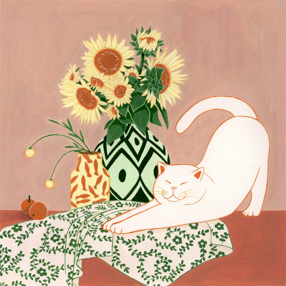 Gatos felices y girasoles de Julie Lesouef