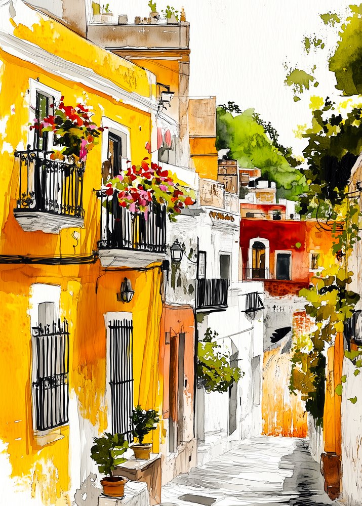 Callejón mediterráneo lleno de colorido de Justyna Jaszke