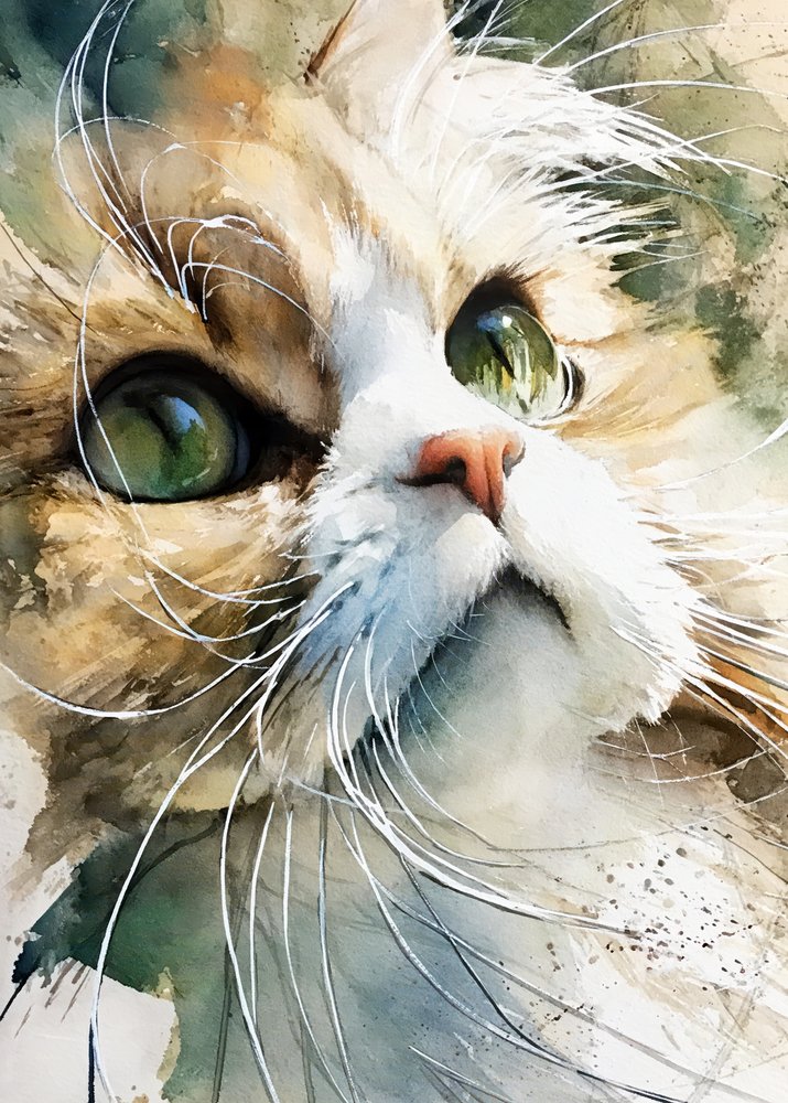 El gato curioso de la acuarela de Justyna Jaszke