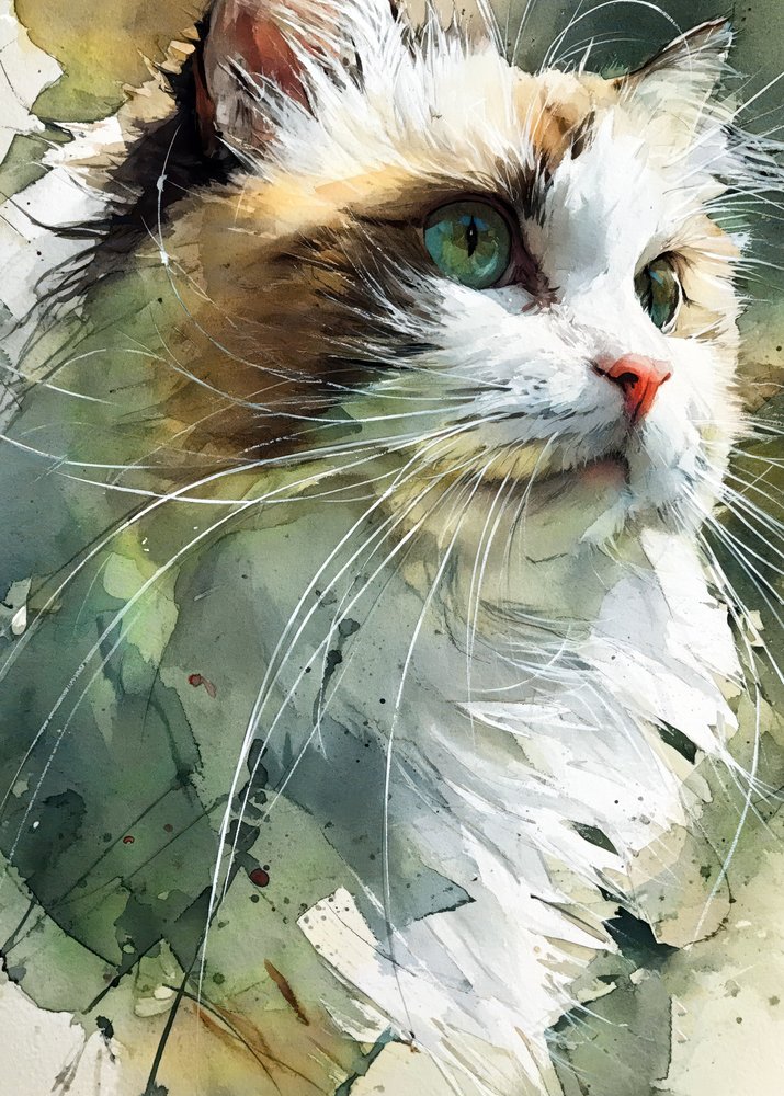 Acuarela de un felino de ojos verdes de Justyna Jaszke