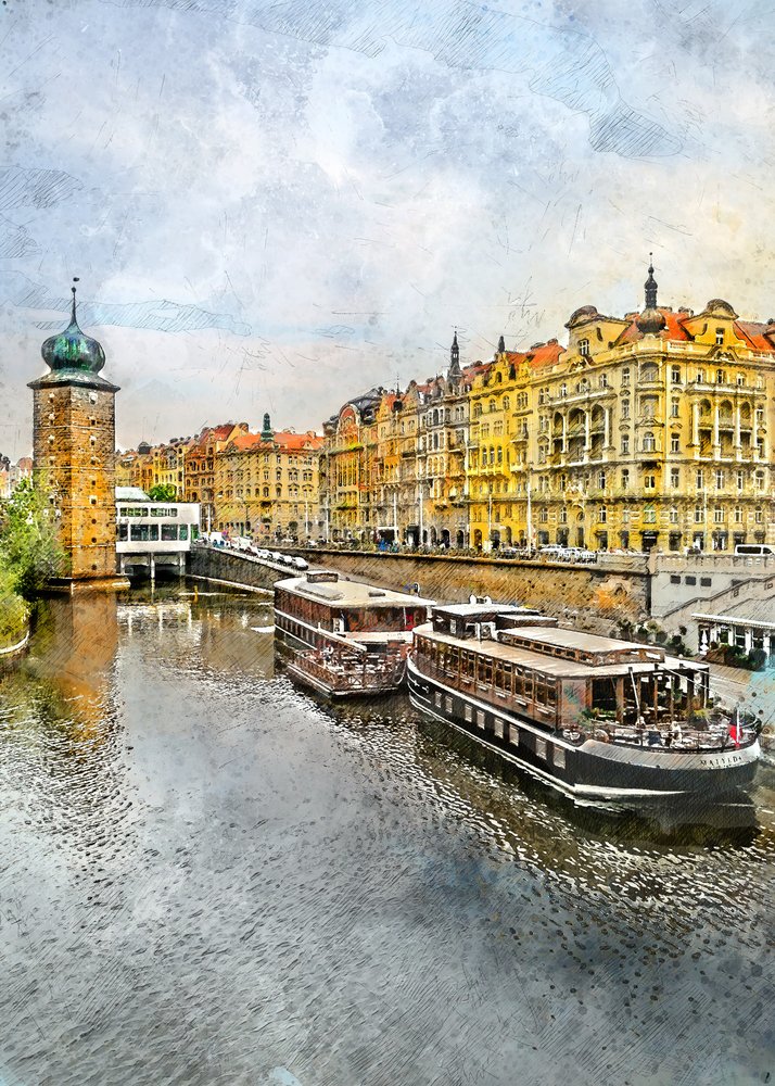 Barcos históricos por el río en Praga de Justyna Jaszke