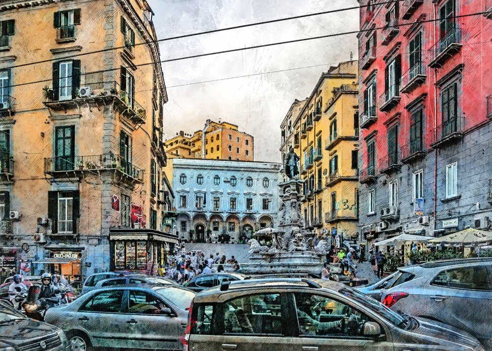 Acuarelas de la ciudad de Nápoles, Italia (13) de Justyna Jaszke