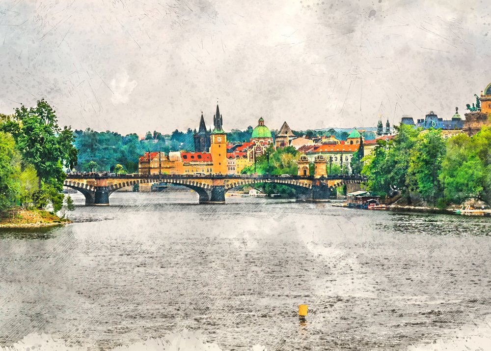 Paisaje urbano del río de Praga de Justyna Jaszke