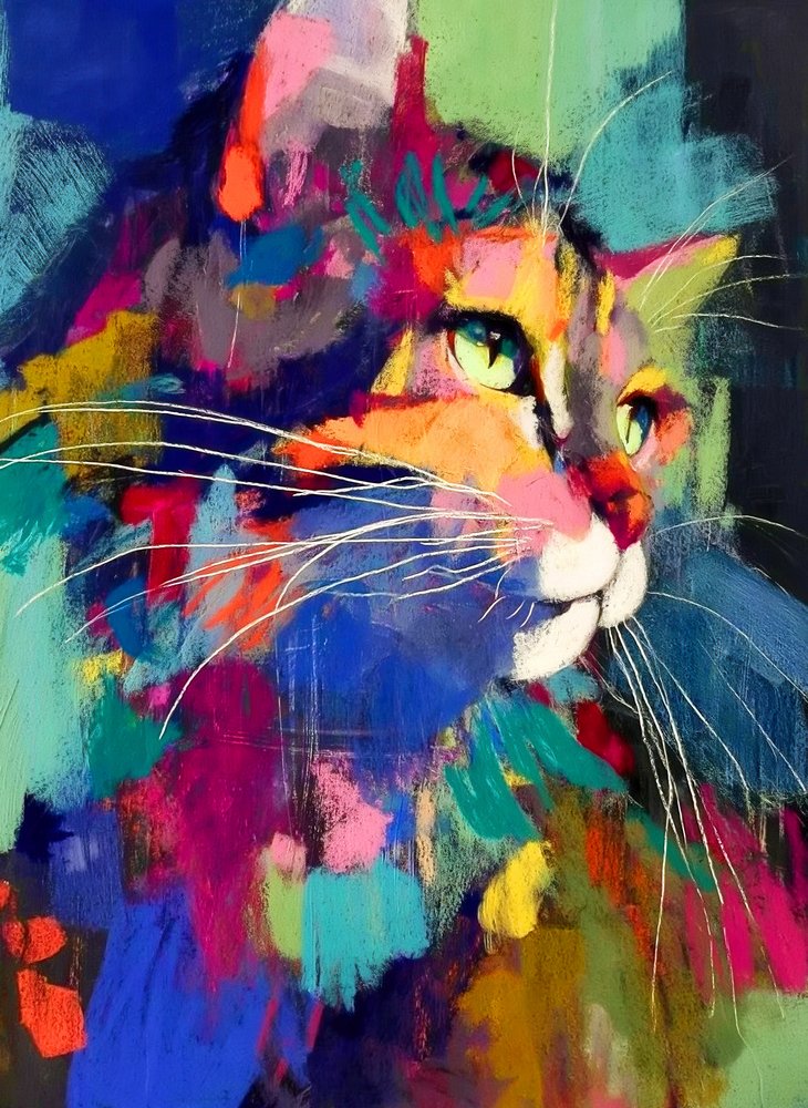 Gato abstracto y colorido de Justyna Jaszke