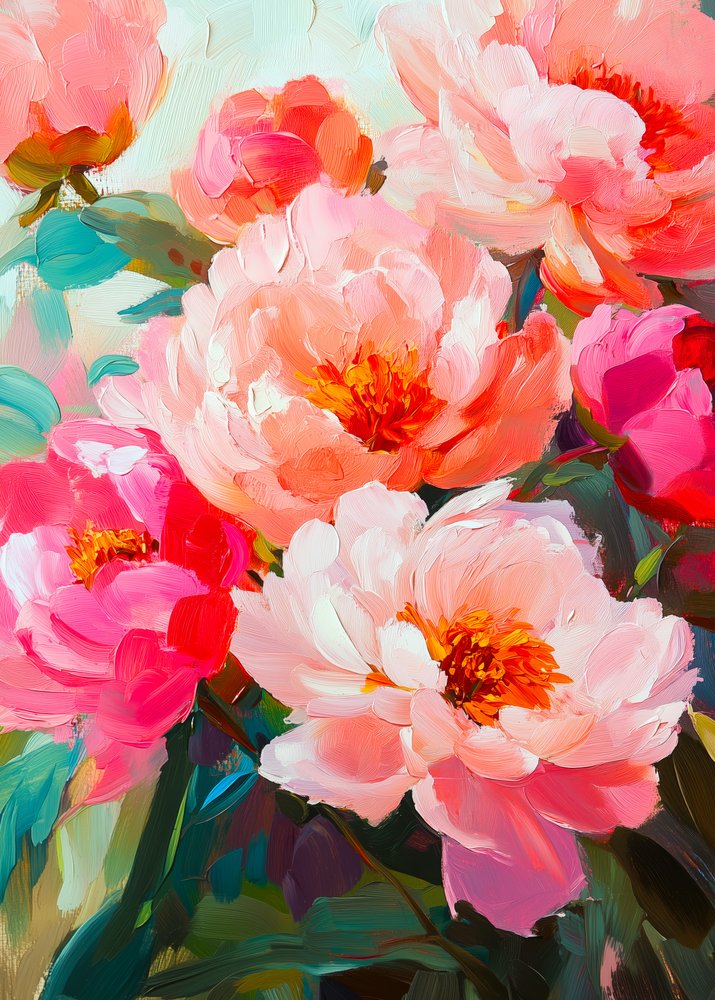 Flores de peonía de colores vivos de Justyna Jaszke