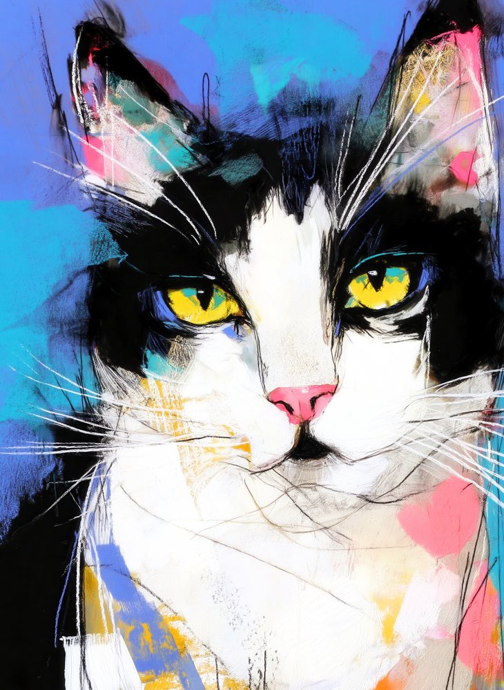 Gato «Tuxedo» de colores vivos de Justyna Jaszke