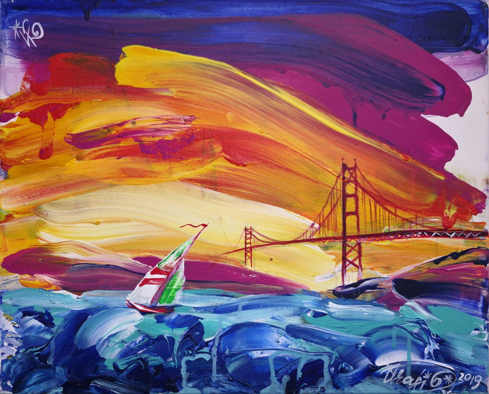 Puesta de sol sobre el Golden Gate en un velero de Kanat Ibragimov
