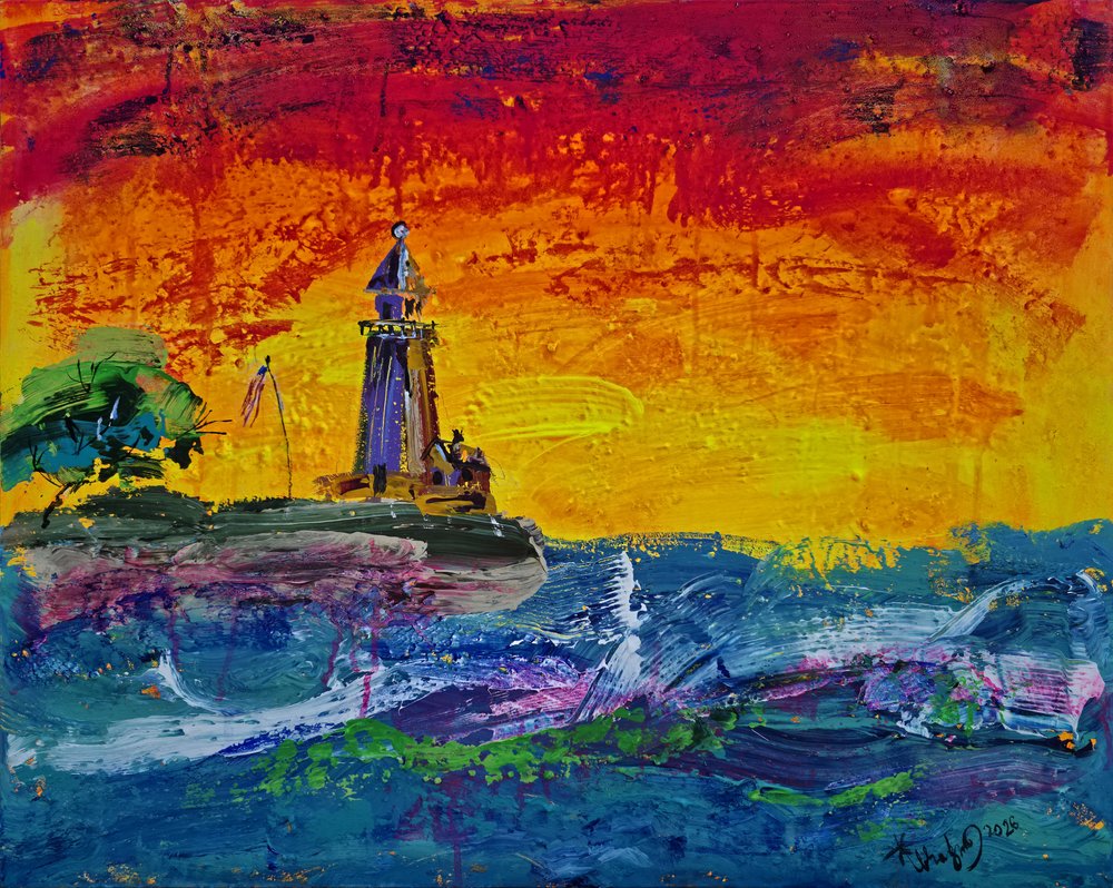 Una puesta de sol llena de colorido en el faro de Kanat Ibragimov