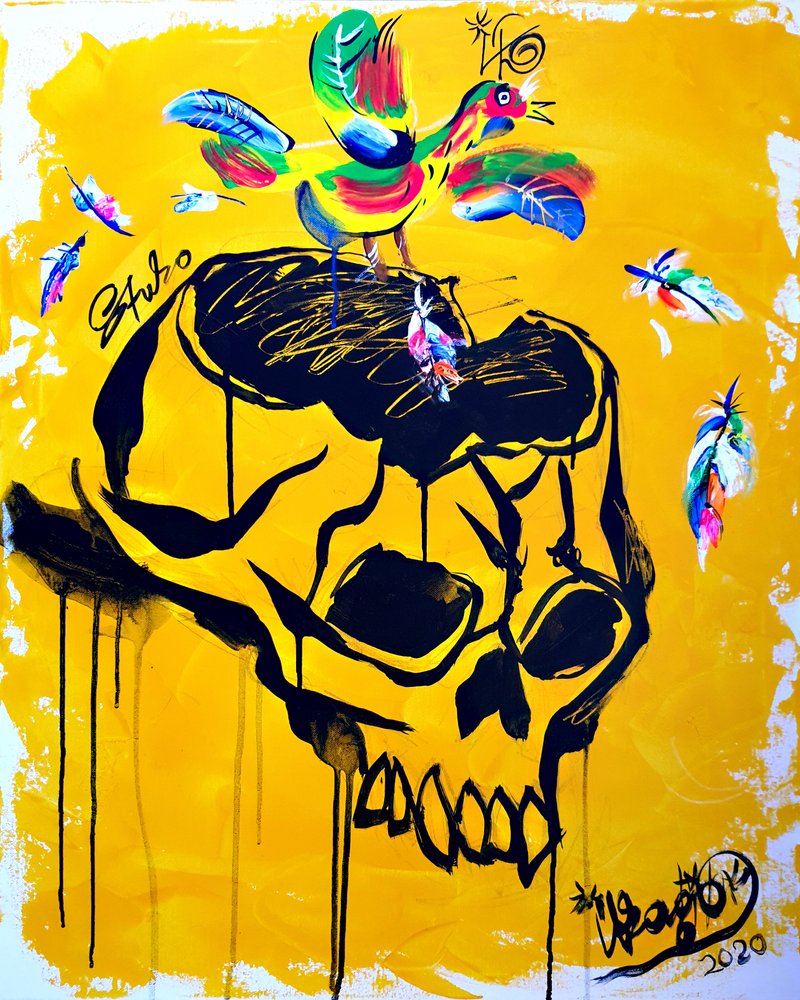 Pájaro calavera de colores vivos de Kanat Ibragimov