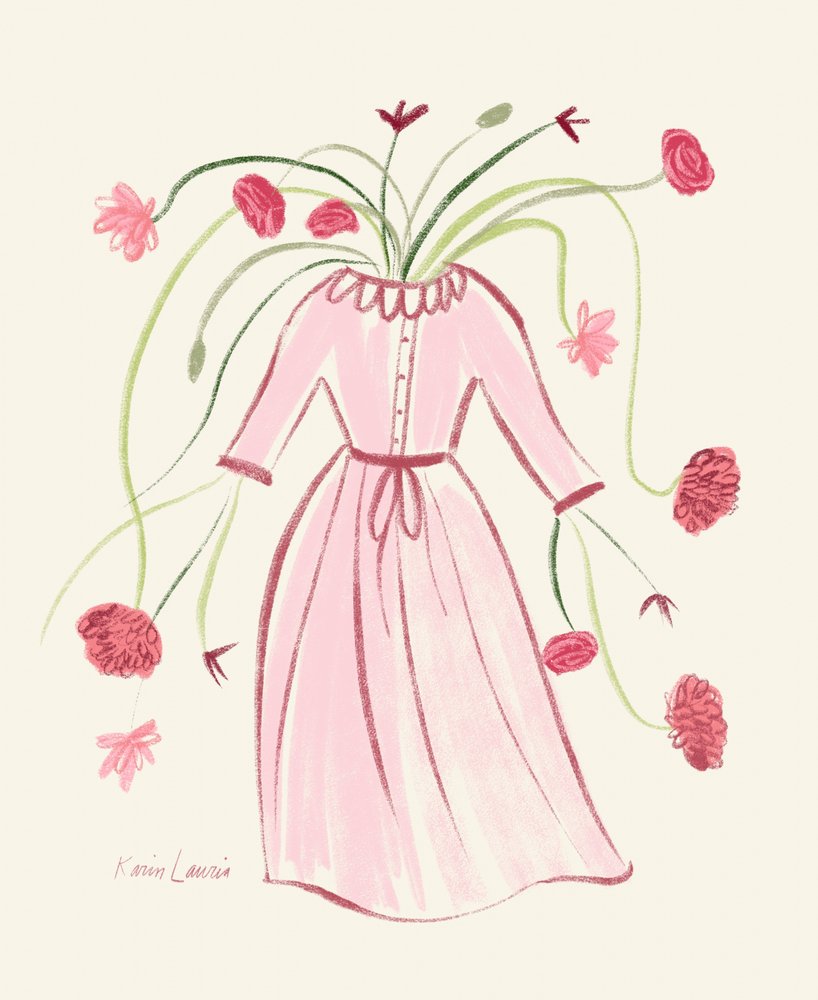 Vestido rosa floreciente de Karin Lauria