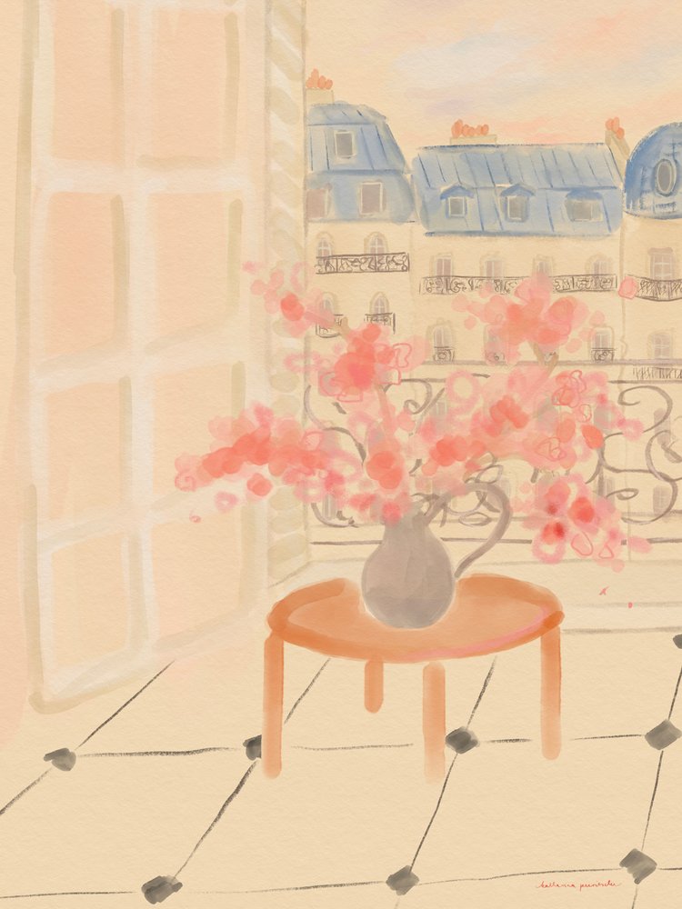 Flores de cerezo en un apartamento parisino de Katharina Puritscher