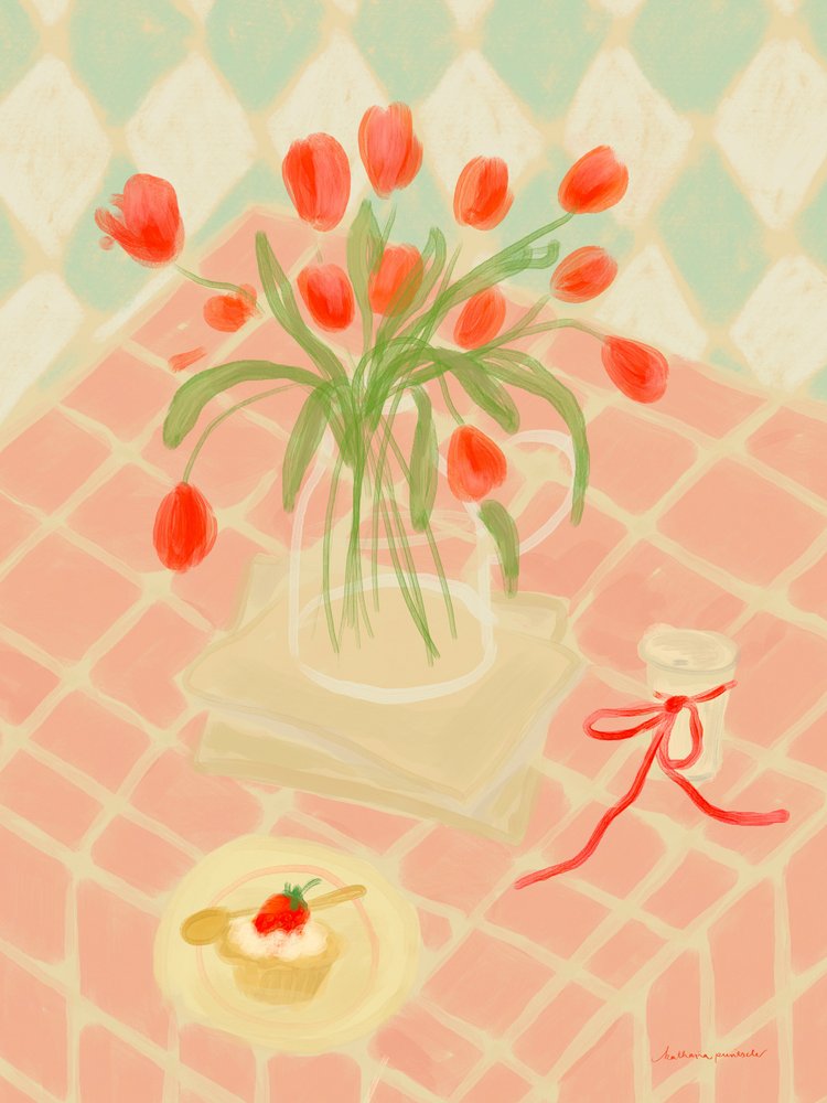 Picnic de verano con tulipanes rojos de Katharina Puritscher