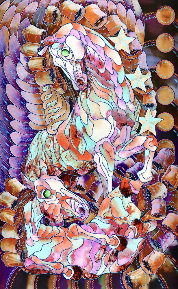 Caballos fantásticos en vitrales de Kostyantin Malginov