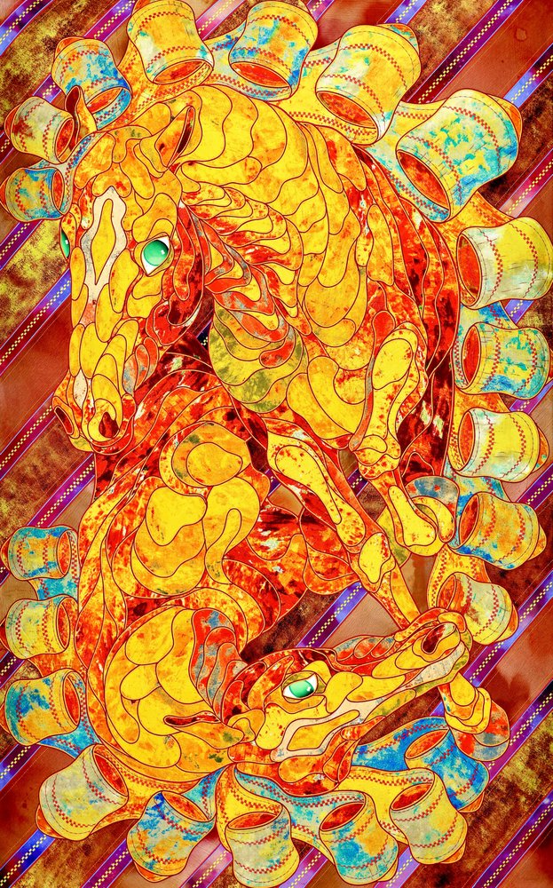Caballos de mosaico dorado de Kostyantin Malginov