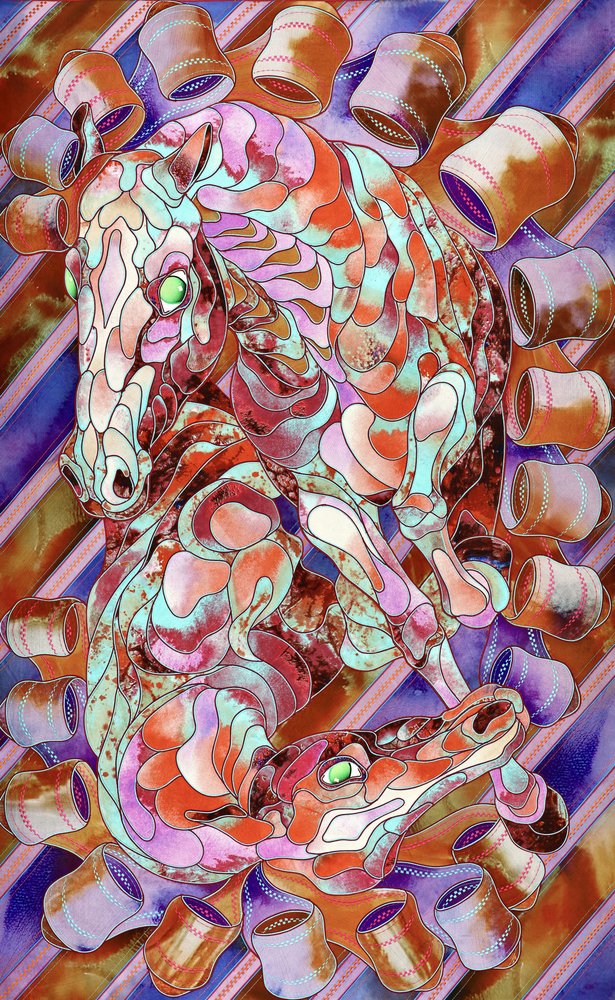 Caballos de vitrales de colores vivos de Kostyantin Malginov