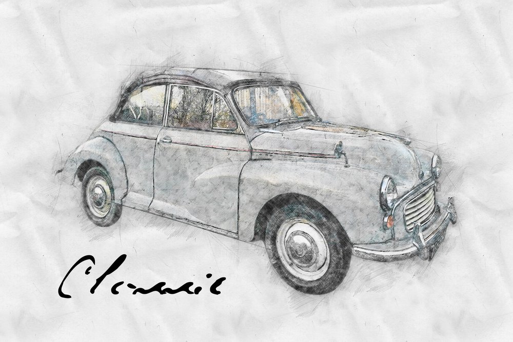 Dibujo de un coche clásico de Lembayung senja studio [Vintage Poster]