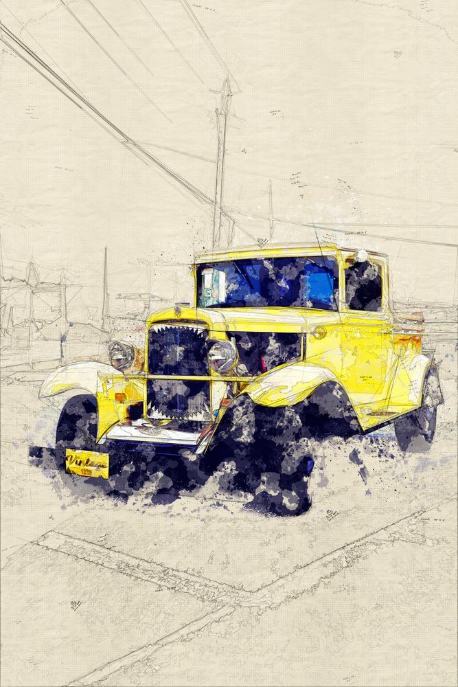 Camioneta clásica amarilla de Lembayung senja studio [Vintage Poster]