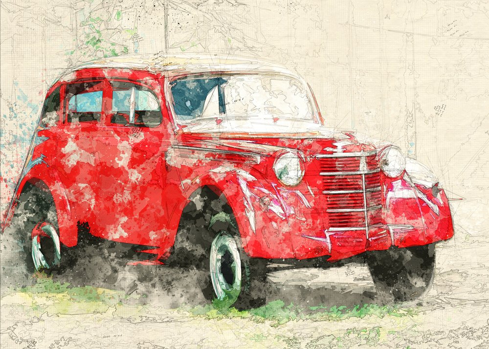 Coche viejo rojo de Lembayung senja studio [Vintage Poster]