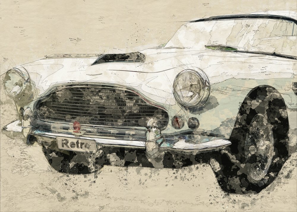 Boceto de un coche clásico retro de Lembayung senja studio [Vintage Poster]