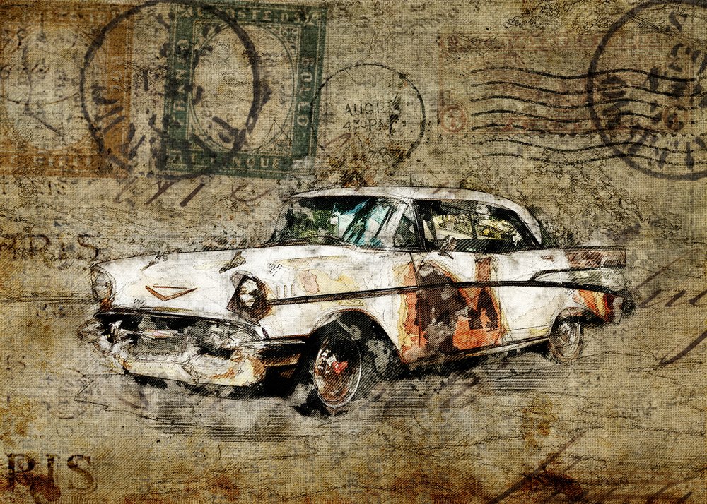 Coche clásico rústico de Lembayung senja studio [Vintage Poster]
