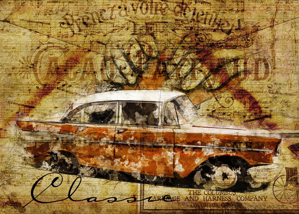 Coche clásico rústico de Lembayung senja studio [Vintage Poster]