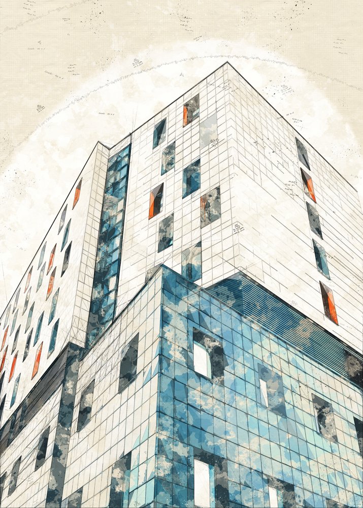 Boceto arquitectónico urbano de Lembayung senja studio [Vintage Poster]