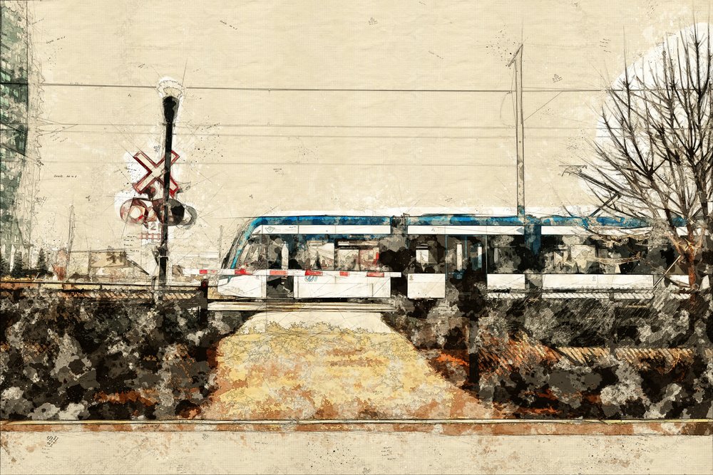 Boceto de un tren urbano de Lembayung senja studio [Vintage Poster]