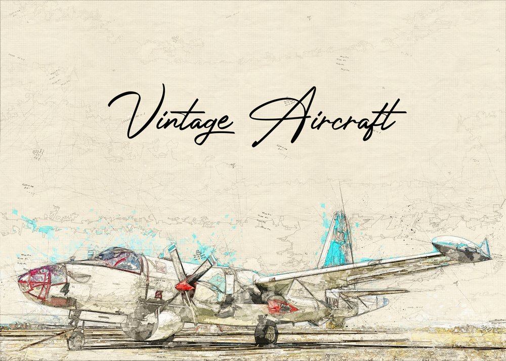 Boceto de un avión antiguo de Lembayung senja studio [Vintage Poster]