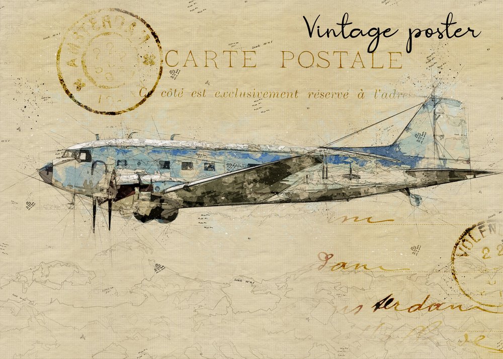 Postal de un avión antiguo de Lembayung senja studio [Vintage Poster]