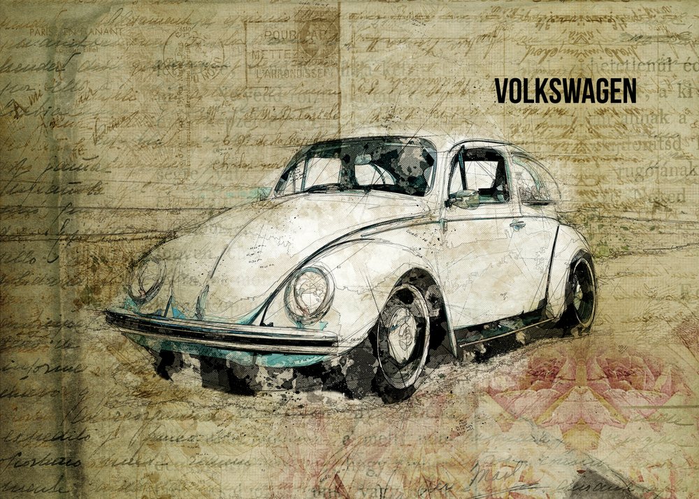 Dibujo artístico de un Beetle clásico de Lembayung senja studio [Vintage Poster]
