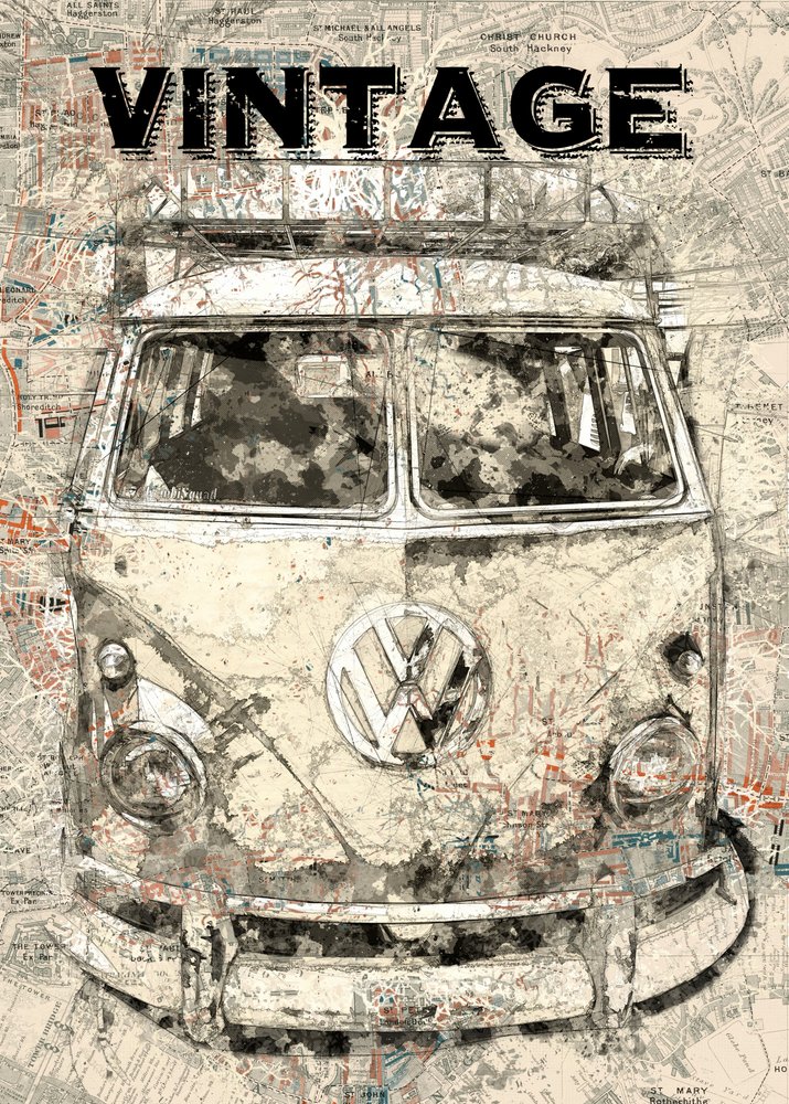 Mapa de viaje en autobús vintage de Lembayung senja studio [Vintage Poster]