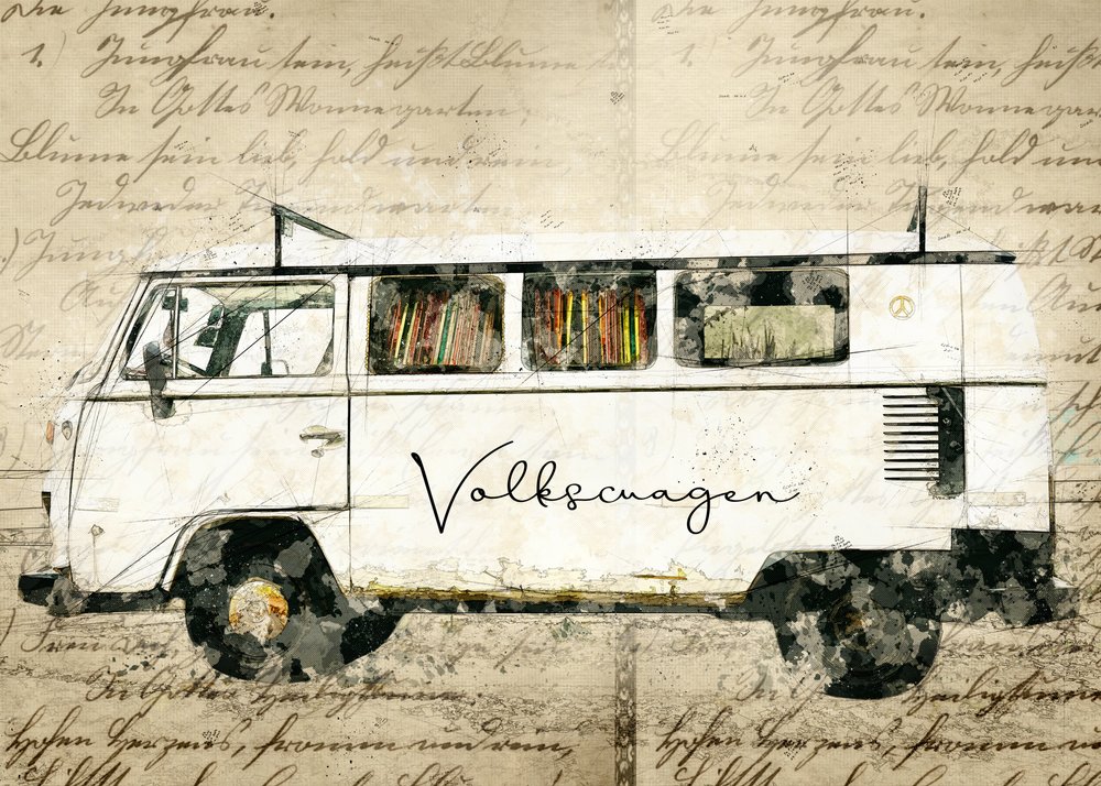 Furgoneta camper vintage de Lembayung senja studio [Vintage Poster]