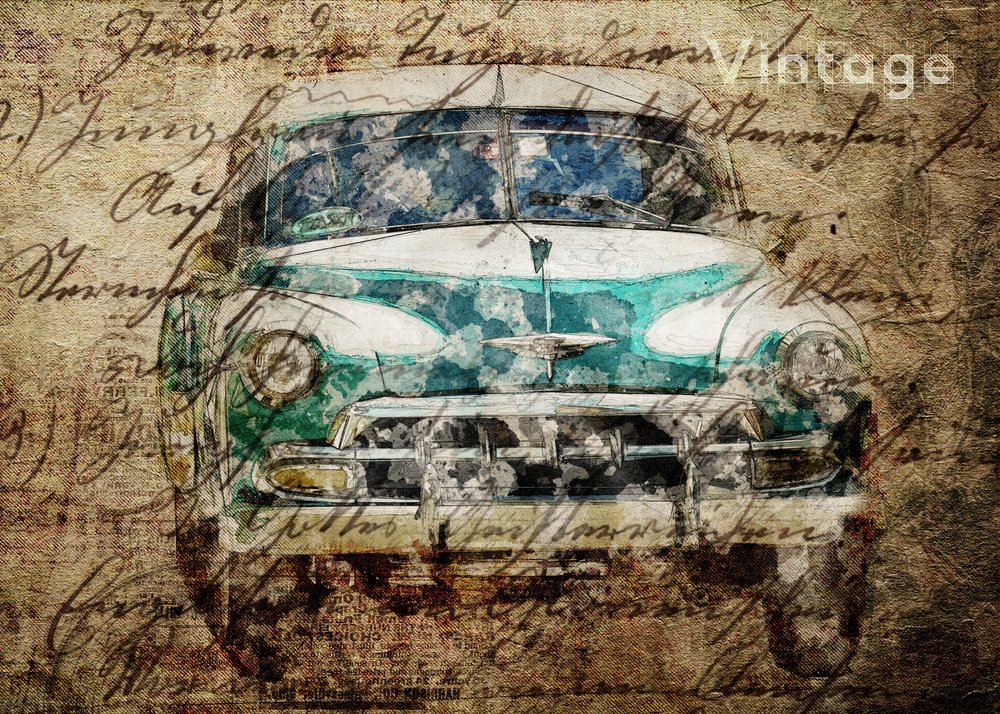 Letra de coche clásico de Lembayung senja studio [Vintage Poster]