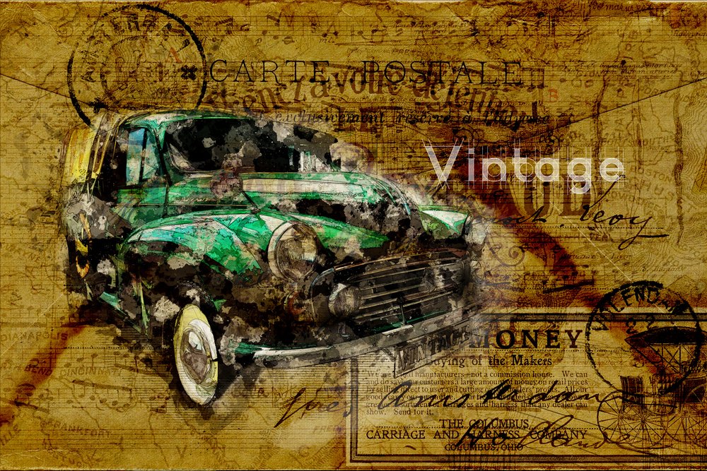 Mapa de viaje en coche clásico de Lembayung senja studio [Vintage Poster]