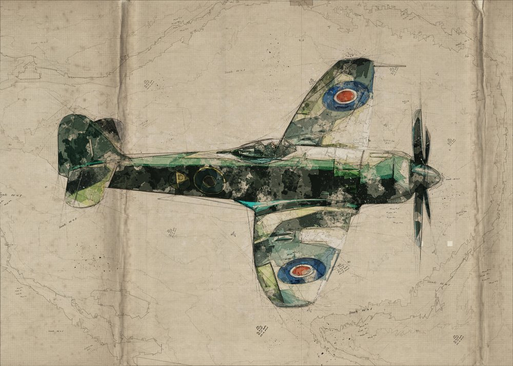 Mapa de aviones de combate antiguos de Lembayung senja studio [Vintage Poster]