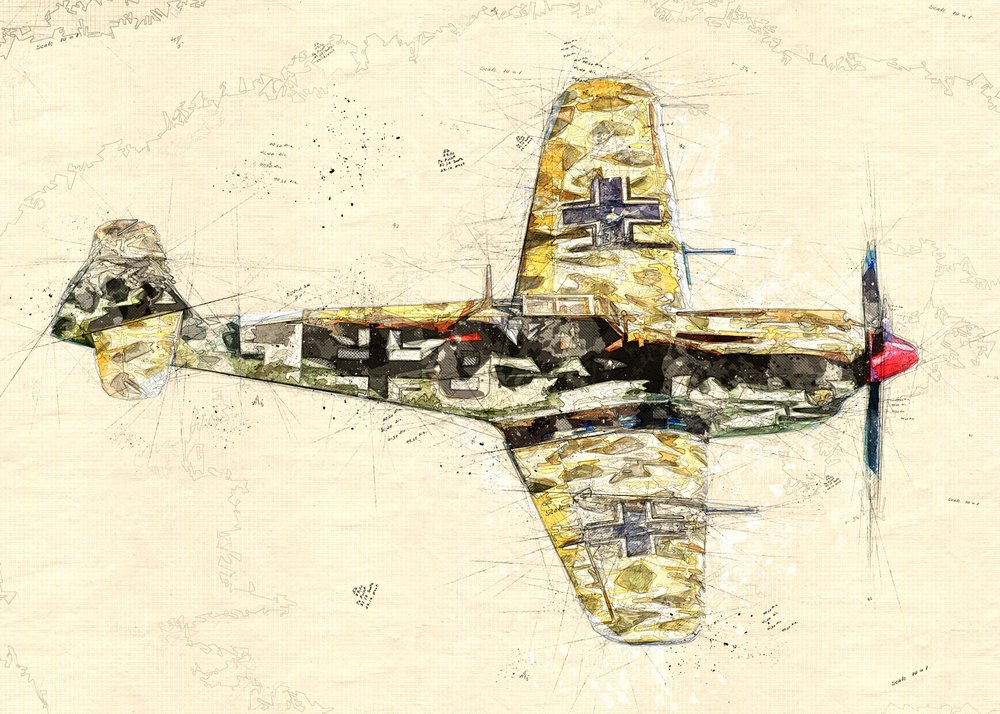 Boceto de un avión de combate clásico de Lembayung senja studio [Vintage Poster]