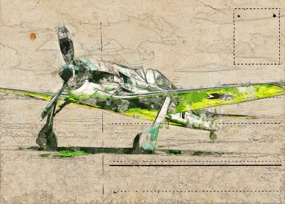 Boceto de un avión de combate antiguo de Lembayung senja studio [Vintage Poster]