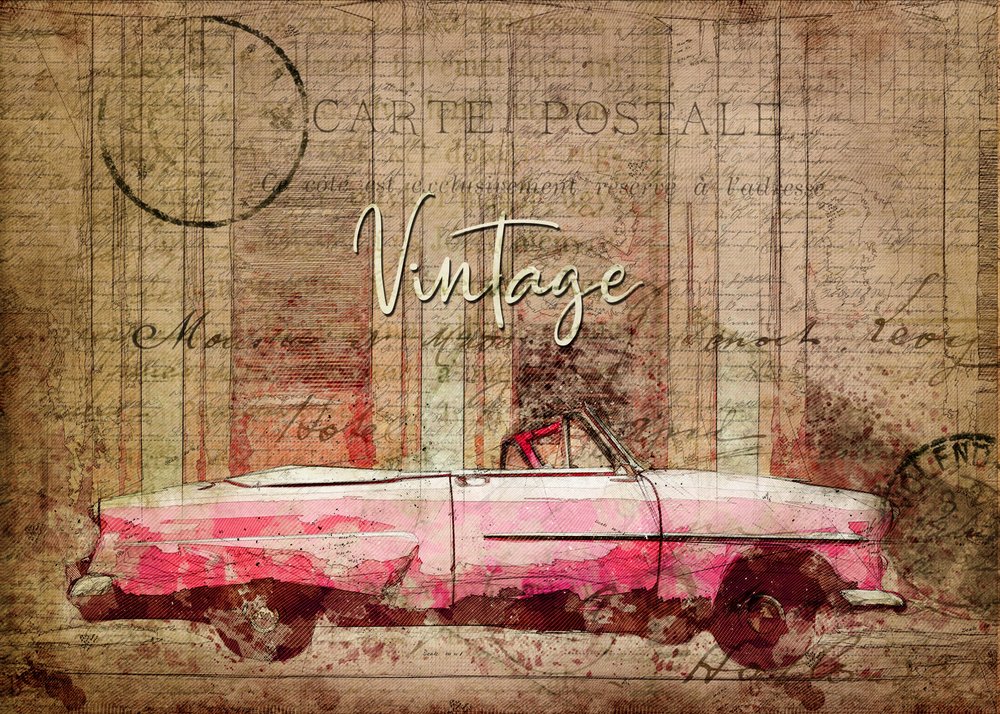 Coche rosa clásico de Lembayung senja studio [Vintage Poster]