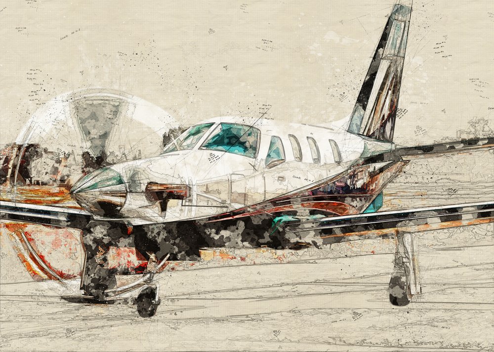 Boceto de un avión de hélice clásico de Lembayung senja studio [Vintage Poster]