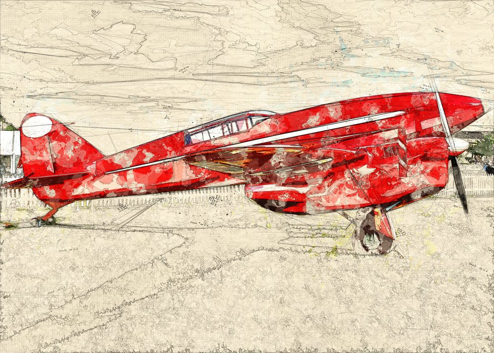 Avión de hélice rojo de época de Lembayung senja studio [Vintage Poster]