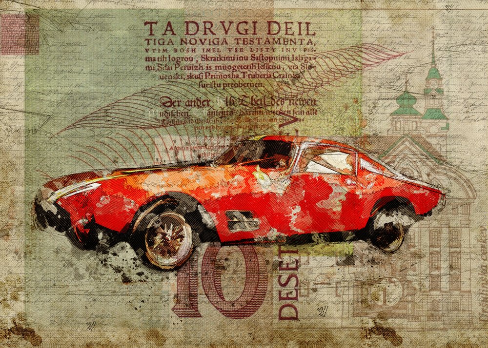 Coche deportivo rojo clásico de Lembayung senja studio [Vintage Poster]
