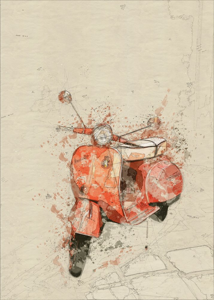 Arte vintage de la Vespa roja de Lembayung senja studio [Vintage Poster]