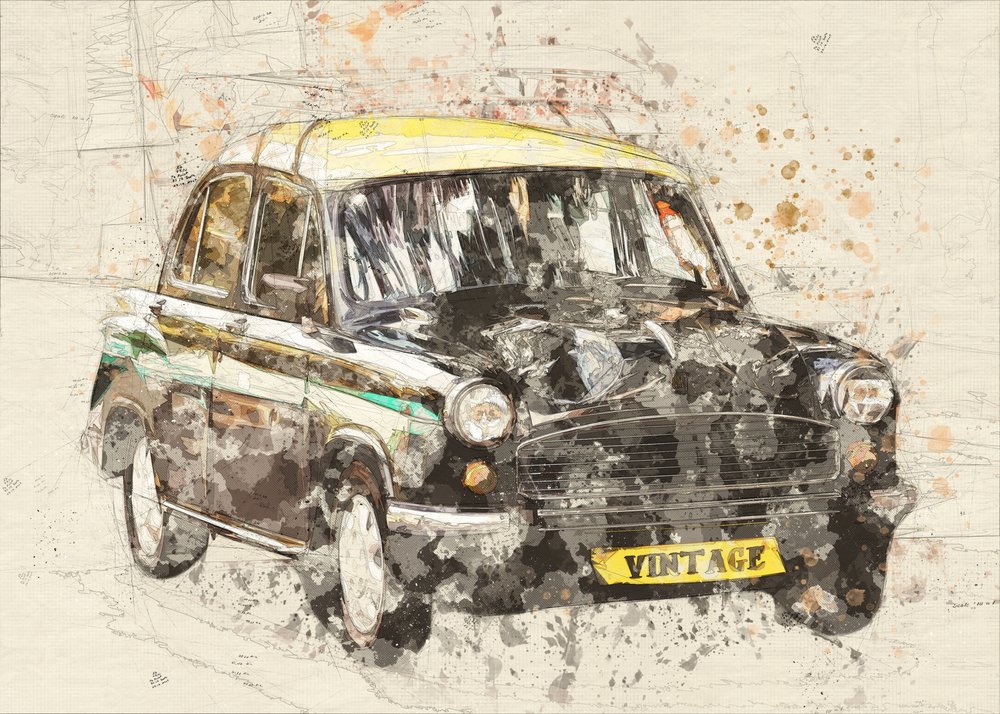 Arte vintage de taxis de Lembayung senja studio [Vintage Poster]